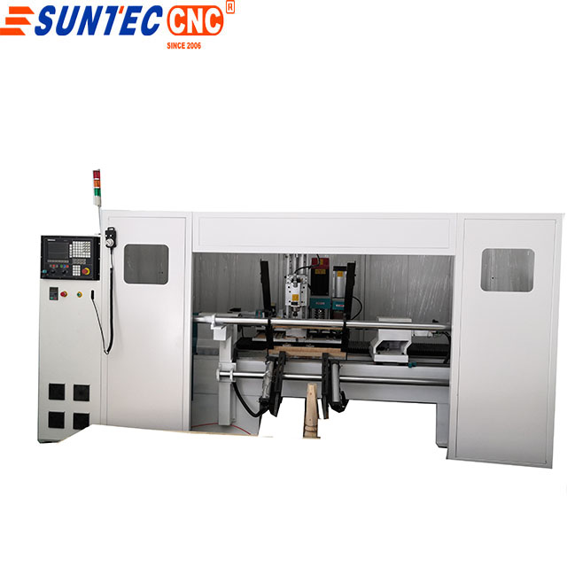2023  hot sale automatic feeding 4 axis cnc wood lathe center for curved wood with sanding sawing